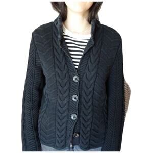 Saint James 100% Cotton Preppy Cozy Chunky Cardigan Sweater Black Women's Size 8